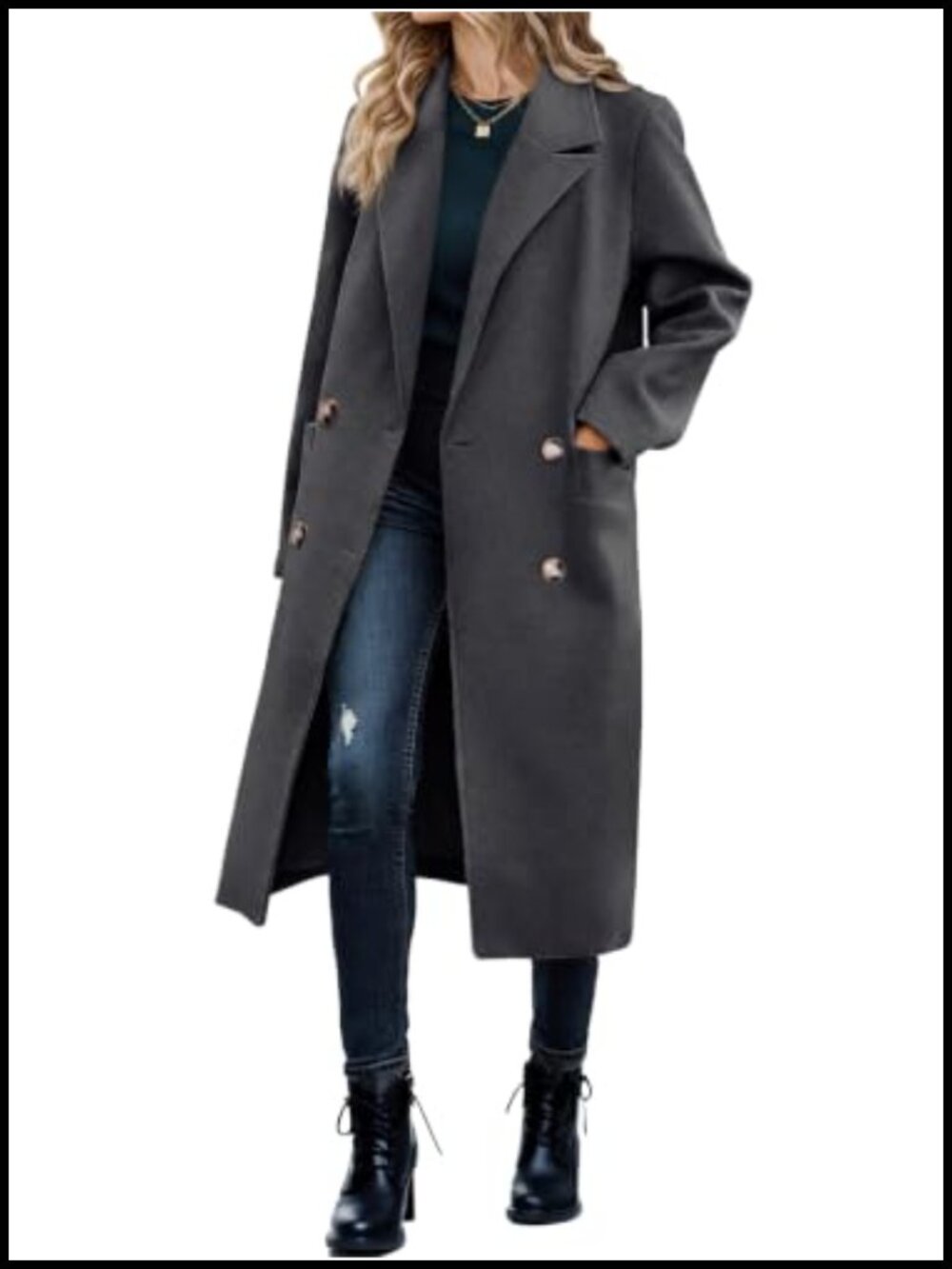 Women's Double Breasted Pea Coat Long Trench Overcoat with Pockets